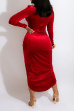 Red Elegant Solid Patchwork Fold Asymmetrical Half A Turtleneck Long Sleeve Two Pieces