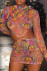Multicolor Sexy Print Mesh Half A Turtleneck Pencil Skirt Dresses