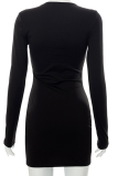 Black Sexy Solid Hollowed Out V Neck Pencil Skirt Dresses