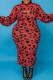 Red Fashion Casual Print Hollowed Out Turtleneck Plus Size Two Pieces