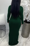 Green Sexy Solid Split Joint V Neck Dresses
