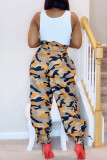 Orange Fashion Casual Camouflage Print Pants Regular Trousers