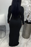 Black Sexy Solid Split Joint V Neck Dresses