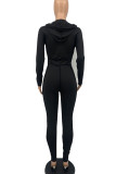Yellow Casual Solid Patchwork Zipper Hooded Collar Regular Jumpsuits