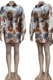 Colour Casual Print Split Joint Buckle With Belt Turndown Collar Shirt Dress Dresses