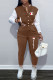 Coffee Fashion Casual Print Patchwork Letter O Neck Long Sleeve Two Pieces