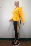 Red Casual Striped Solid Patchwork Hooded Collar Long Sleeve Two Pieces