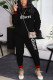 Black Casual Print Patchwork O Neck Long Sleeve Two Pieces
