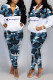 Blue Fashion Sexy Print Patchwork Zipper Collar Long Sleeve Two Pieces