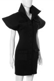 Pink Sexy Casual Solid Patchwork Turndown Collar Short Sleeve Dress
