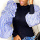 Black Casual Striped Print Patchwork Fold O Neck Tops