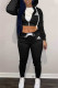 Black Fashion Street Print Patchwork Hooded Collar Long Sleeve Two Pieces