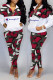 Red Fashion Sexy Print Patchwork Zipper Collar Long Sleeve Two Pieces