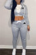 Grey Fashion Street Print Patchwork Hooded Collar Long Sleeve Two Pieces