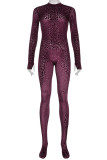 Purple Sexy Print Patchwork O Neck Regular Jumpsuits