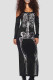 Black Street Punk Print Skull Patchwork U Neck Straight Dresses