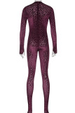 Purple Sexy Print Patchwork O Neck Regular Jumpsuits