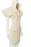 Pink Sexy Casual Solid Patchwork Turndown Collar Short Sleeve Dress