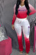 Red Fashion Street Print Patchwork O Neck Long Sleeve Two Pieces