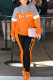Orange Fashion Sportswear Print Patchwork Letter Hooded Collar Long Sleeve Two Pieces
