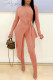 Pink Casual Solid Patchwork Asymmetrical O Neck Long Sleeve Two Pieces