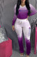 Purple Fashion Street Print Patchwork O Neck Long Sleeve Two Pieces