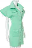 Pink Sexy Casual Solid Patchwork Turndown Collar Short Sleeve Dress