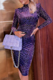 Purple Fashion Leopard Basic Turtleneck Long Sleeve Dresses