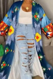 Blue Fashion Casual Print Cardigan Outerwear