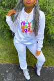 Black Fashion Casual Letter Print Basic Hooded Collar Long Sleeve Two Pieces
