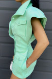 Pink Sexy Casual Solid Patchwork Turndown Collar Short Sleeve Dress