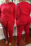 Red Fashion Casual Striped Split Joint O Neck Plus Size Two Pieces