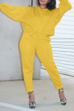 Golden Yellow Casual Solid Patchwork O Neck Long Sleeve Two Pieces