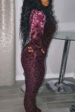Purple Sexy Print Patchwork O Neck Regular Jumpsuits