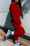 White Casual Solid Zipper Zipper Collar Long Sleeve Two Pieces