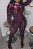 Purple Sexy Print Patchwork O Neck Regular Jumpsuits