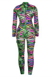Leopard Print Fashion Casual Print Cardigan Turndown Collar Long Sleeve Two Pieces