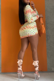 Colour Sexy Print Patchwork O Neck Long Sleeve Two Pieces