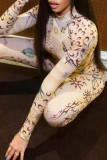 White Fashion Casual Print Basic Half A Turtleneck Long Sleeve Two Pieces