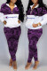 Purple Fashion Sexy Print Patchwork Zipper Collar Long Sleeve Two Pieces