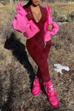 Colorful Blue Casual Solid Patchwork Zipper Regular Jumpsuits