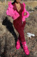 Burgundy Casual Solid Patchwork Zipper Regular Jumpsuits