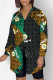 Cyan Fashion Street Print Patchwork Turndown Collar Tops