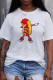 White Casual Cute Character Patchwork O Neck T-Shirts