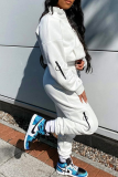 White Casual Solid Zipper Zipper Collar Long Sleeve Two Pieces