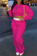 Rose Red Fashion Casual Solid Split Joint Zipper Collar Long Sleeve Two Pieces