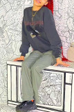 Grey Fashion Casual Print Basic O Neck Tops