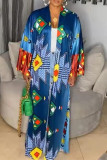 Blue Fashion Casual Print Cardigan Outerwear