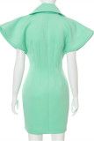 Pink Sexy Casual Solid Patchwork Turndown Collar Short Sleeve Dress