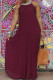 Red Sexy Casual Solid Backless Spaghetti Strap Long Dress